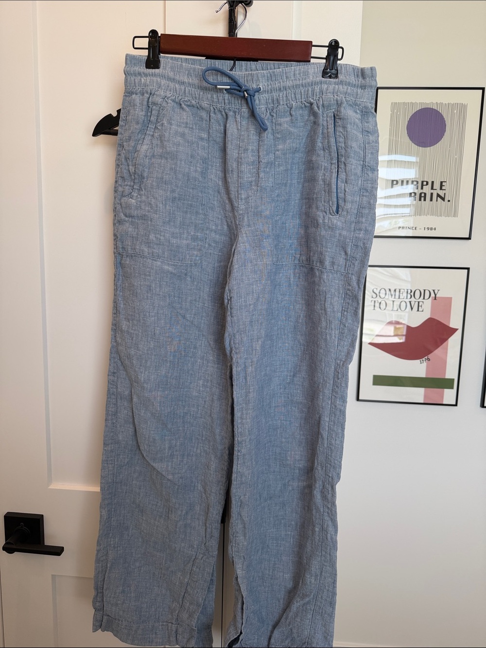 Athleta Light Blue Wide-Leg Drawstring Pants